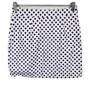 Criss Cross Skirt Womens Sz M White Navy Blue Polka Dot‎ Cotton Mini